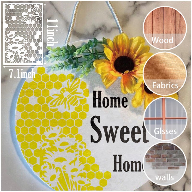 Boqon 8 Pieces Stencils for Crafts Reusable Texture Spider Stencils Net Wood Grain Stone Spray Paint Layering Stencil Templates for DIY Scrapbook - Image 5